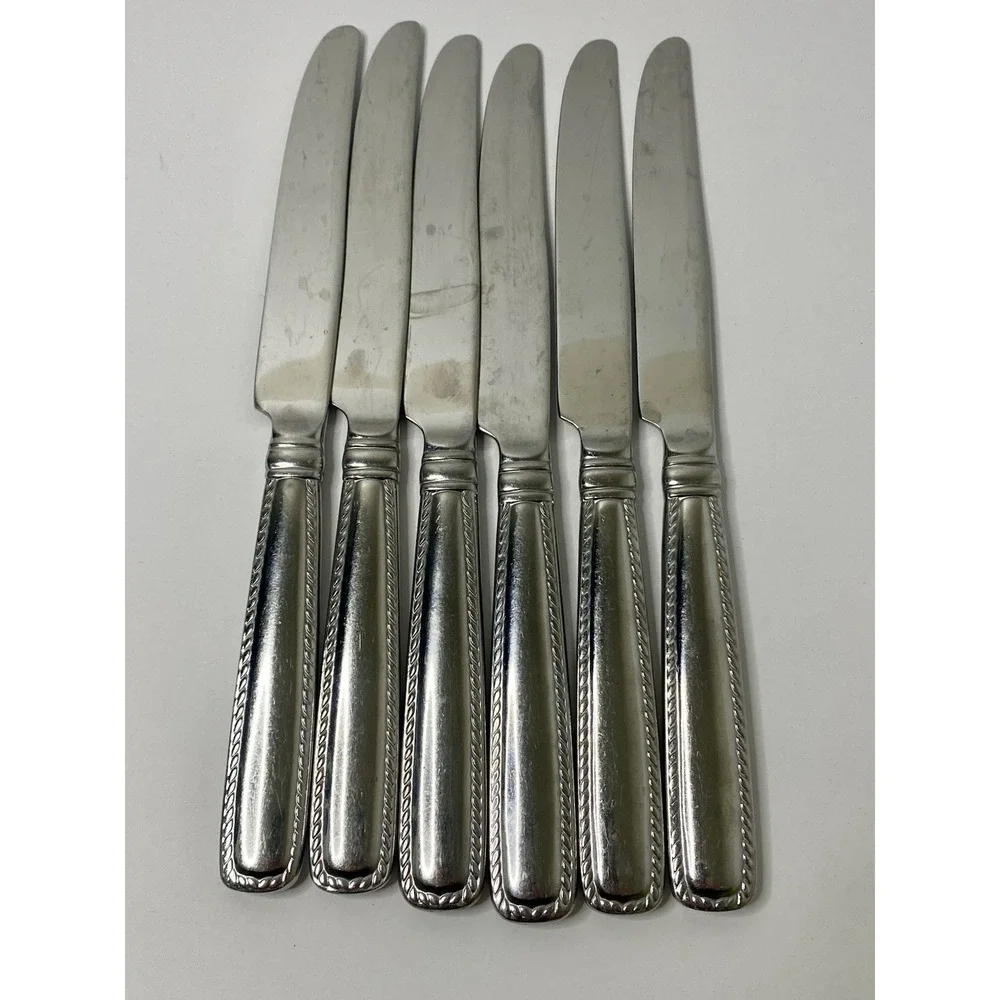 Reed & Barton BARRETT Rope Feathered Edge Glossy Dinner Knives 9 3/4